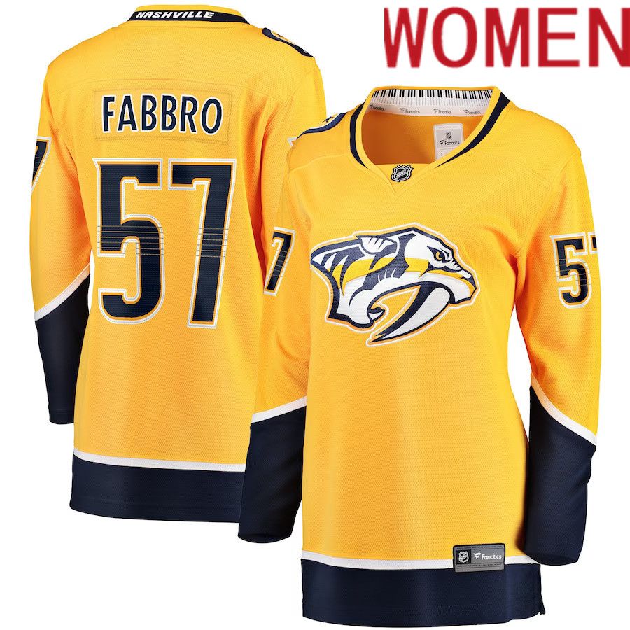 Women Nashville Predators #57 Dante Fabbro Fanatics Branded Gold Home Breakaway Player NHL Jersey
